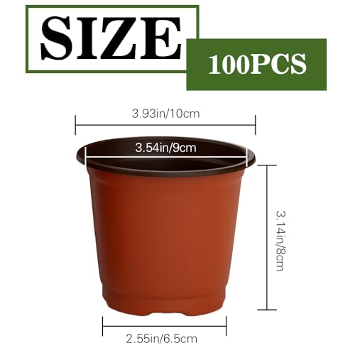 100-Pack 4-Inch Nursery Pots with 100 Labels - Indoor/Out of doors Planting Pots for Seedlings and Transplanting - Plastic Flower Pots for Small Crops