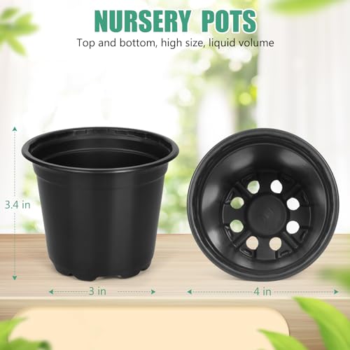 120 Depend 4-Inch Plastic Nursery Pots for Vegetation - Seed Starter Pots with Drainage Holes, Best for Succulents and Seedling Transplanting