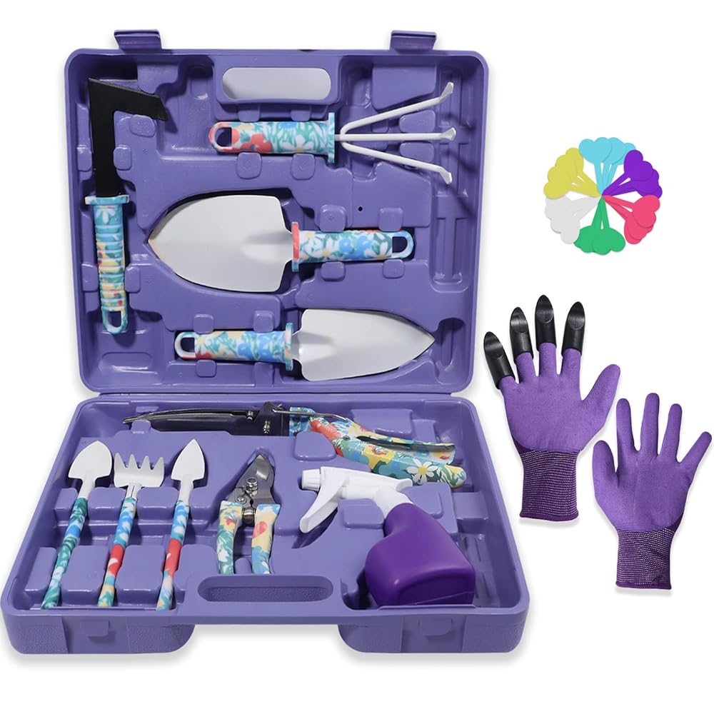 30-Piece Backyard Device Set with Floral Print – Heavy-Obligation Stainless Metal Gardening Instruments Together with Trowel, Rake, Weeder, Pruner, Shears, Sprayer, Digging Claw, and Gloves -…