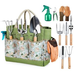 9-Piece Heavy-Obligation Gardening Instrument Set with Trendy and Sturdy Organizer Bag – Rust-Proof Hand Instruments, Excellent Gardening Items for Girls