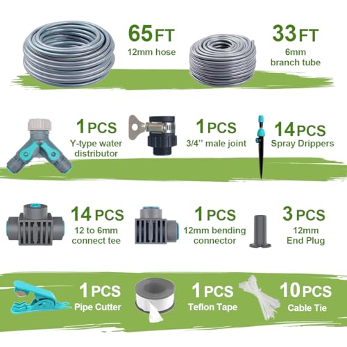 98ft Drip Irrigation System, Fast Join Computerized Watering Equipment with 12mm and 6mm Clean Distribution Tubing and Equipment, DIY Backyard Watering Answer for Your Backyard