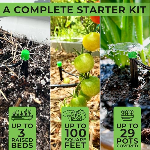 CARPATHEN Adjustable Drip Irrigation System - Premium Full Equipment for Gardens and Raised Beds with Drip Emitters and 5/16" & 1/4" Irrigation Tubing