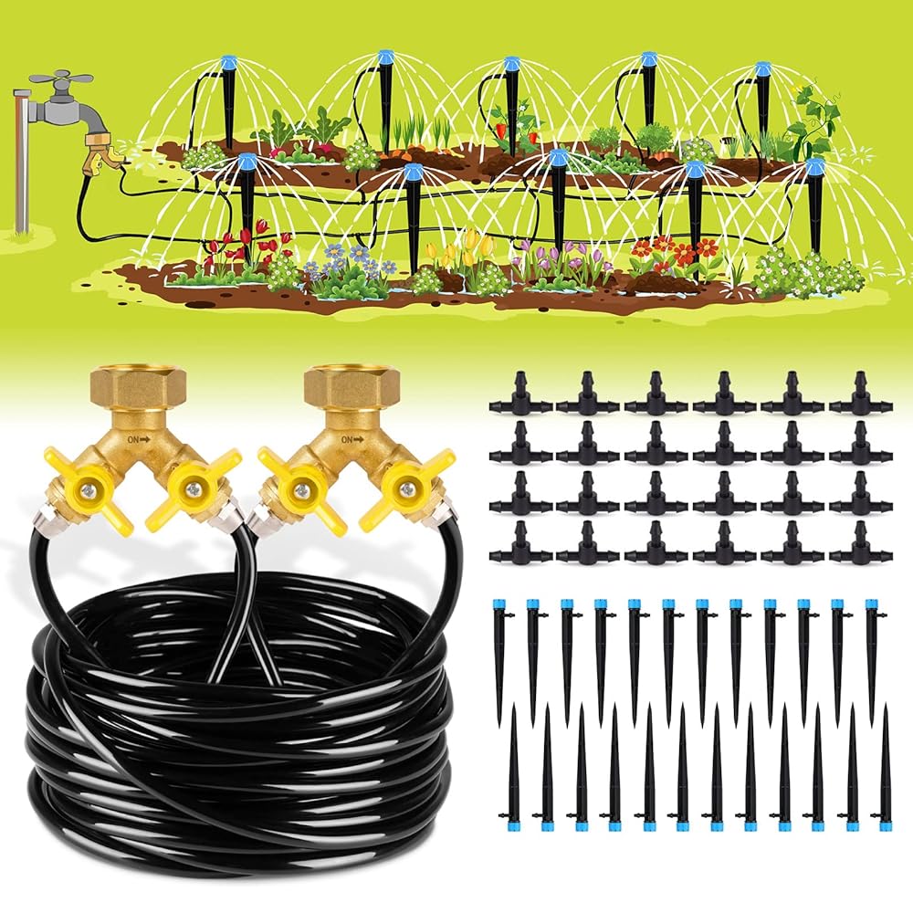 HIRALIY 100ft Drip Irrigation Package – DIY Automated Watering System with 8x5mm Clean Distribution Tubing for Gardens, Greenhouses, Flower Beds, Patios, and Lawns