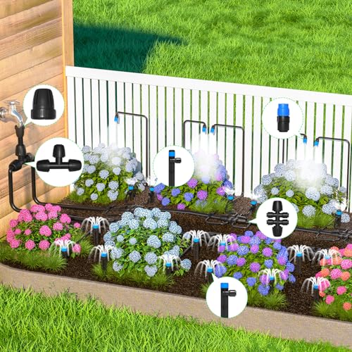 MIXC 230FT Computerized Drip Irrigation System with Fast Connectors - Full Backyard Sprinkler Package for Garden, Raised Beds, and Greenhouses (1/4'' Hose Included)